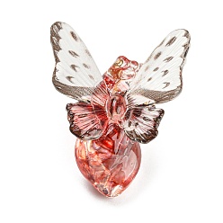Gainsboro Transparent Resin Pendants, Butterfly Red Heart Charms with Golden Plated Iron Loops, Gainsboro, 34.5x28x18.5mm, Hole: 1.8mm