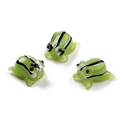 Yellow Green Handmade Lampwork Beads, Cartoon Style, Frog, Yellow Green, 13~15x11~13x8~9.5mm, Hole: 1~1.7mm
