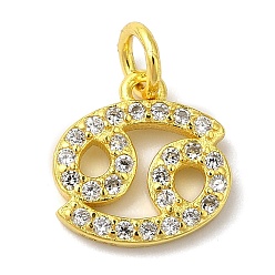 Рак 925 серебряные шармы, с четким кубического циркония, созвездие, золотые, рак, 8x8x1 мм, отверстие : 2.5 мм