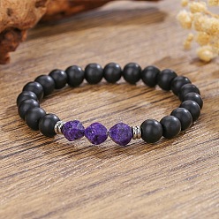 Джаспер Кунжут Богемные браслеты из натурального черного оникса и кунжутной яшмы, выполненные из эластичной ткани., 2.17 дюйм (5.5 см)