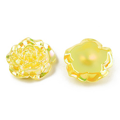 Желтый Кабошоны из непрозрачного абс-пластика, с покрытием AB цвета, роза, желтые, 24x23.5x9 мм