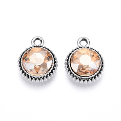 Фора K 5 стеклянные подвески, плоско-круглые, граненые, со сплавочной фурнитурой, платина, оранжевые, 17~17.7x14x5.2~6 мм, отверстие : 2 мм