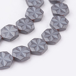 Non-magnetic Hematite Non-magnetic Synthetic Hematite Beads Strands, Frosted, Hexagon, 8x2.5mm, Hole: 1mm, about 46pcs/strand, 15.5 inch(39.5cm)