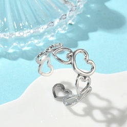 Нержавеющая Сталь Цвет 304 открытые кольца-манжеты из нержавеющей стали для женщин, сердце, цвет нержавеющей стали, размер США 8 3/4 (18.7 мм)