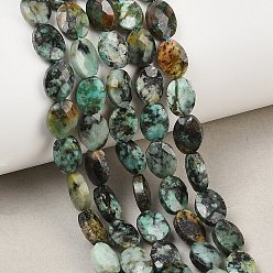 Африканский Бирюза(яшма) Бусы натуральная африканская бирюза (яшма), граненые, Плоско-овальные, 8x6x3 мм, отверстие : 0.7~0.8 мм, около 46~47 шт / нитка, 14.96~15.16'' (38~38.5 см)