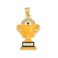 Gold Brass Micro Pave Clear Cubic Zirconia Pendants, with Enamel, Trophy with Football Charms, Real 18K Gold Plated, Gold, 24.5x16x5mm, Hole: 4x3.5mm