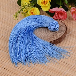 Васильковый Красивый дизайн украшения нейлон кисточкой кулон, васильковый, 160x18 мм, отверстие : 4 мм