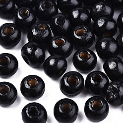 Schwarz Gefärbte Naturholzperlen, Runde, Bleifrei, Schwarz, 8x7 mm, Bohrung: 3 mm, ca. 6000 Stk. / 1000 g