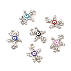 Платина Шармы разъема эмали сплава сглаза, морские звезды с хрустальными стразами, платина, 18x13x2.5 мм, отверстие : 1.5 мм