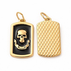 Golden Ion Plating(IP) 304 Stainless Steel Pendants, with Enamel and Jump Rings, Rectangle with Skull, Golden, 28.5x16x3mm, Hole: 3.8x6mm