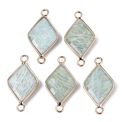 Flower Amazonite Соединители звеньев амазонита естественного цветка, с фурнитурой из светлого позолоченного латуни, граненые, ромб, 29~30x15x4 мм, отверстие : 2.5 мм