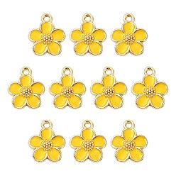 Yellow 10Pcs Alloy Enamel Pendants, Flower Charms, Golden, Yellow, 16x13.5x2mm, Hole: 1.6mm