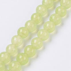 Светло-желтый Бусины из натурального белого нефрита, окрашенные, круглые, светло-желтый, 10 мм, отверстие : 1 мм, около 38 шт / нитка, 14.5 дюйм (37 см)