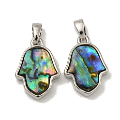 Платина Покрытие стойки, латунные подвески из натуральных ракушек паве, паве, Религия Хамса обереги для рук, платина, 17x12x3.5 мм, отверстие : 5 мм