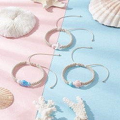 Mixed Shapes 3шт. регулируемые браслеты из фарфоровых бусин ручной работы для женщин, с расписными стеклянными бусинами, разнообразные, внутренний диаметр: 2-1/8~4 - дюйм (5.35~10.15 см)