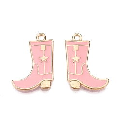 Pink Стойки обшивки сплава эмали подвески, без кадмия, без никеля и без свинца, золотые, брелоки для ботинок, розовые, 23.5x16x2 мм, отверстие : 1.8 мм