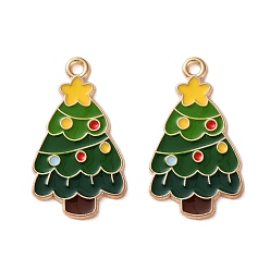 Рождественская елка Подвески из эмали и сплава, Новогодняя тема, золотой свет, рождественская елка, 27x15x1.2 мм, отверстие : 1.8 мм