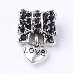 Реактивный Самолет Европейские подвески из сплава со стразами, Подвески с большими отверстиями, сердце, античное серебро, струя, 18.5x13x7~7.5 мм, отверстие : 4 мм