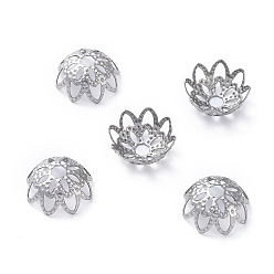 Stainless Steel Color Non-Tarnish Multi-Petal 304 Stainless Steel Fancy Bead Caps, Flower, Stainless Steel Color, 10x4.2mm, Hole: 2mm