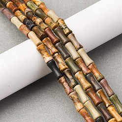 Пикассо Камень Натуральная полихромная яшма/камень Пикассо/нити бус из яшмы Пикассо, бамбуковая форма, 12x5 мм, отверстие : 0.8 мм, около 31 шт / нитка, 15.28 дюйм (38.8 см)