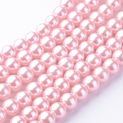 Pink Baking Painted Pearlized Glass Pearl Round Bead Strands, Pink, 10~11mm, Hole: 1.5mm, about 80~85pcs/strand, 31.4 inch1.5mm