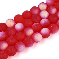 Красный Матовые прозрачные стеклянные бусины, круглые, с половиным покрытием, с покрытием AB цвета, красные, 9.5~10 мм, отверстие : 1.2 мм, около 39~41 шт / нитка, 14.57~15.75'' (37~40 см)