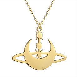 Луна 304 подвески из нержавеющей стали с лазерной резкой, золотые, луна, 15.75 дюйм (40 см), Кулон : 21x16 мм