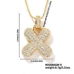 Letter X Элегантные латунные микропаве прозрачные кубические цирконии 3d начальные ожерелья, идеальный подарок для нее, золотые, Письмо X, 15.75 дюйм (40 см)