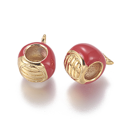 Red Brass Enamel European Beads, Large Hole Beads, Long-Lasting Plated, Fish, Golden, Red, 12x10x7.5mm, Hole: 5mm