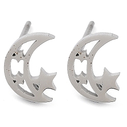 Луна Не тускнеют 304 серьги-гвоздики из нержавеющей стали, цвет нержавеющей стали, луна, 9.5x7 мм