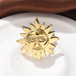 Настоящее золото 18K 304 открытые манжеты из нержавеющей стали, солнце, реальный 18 k позолоченный, размер США 7 1/4 (17.5 мм)