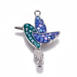 Platinum Brass Enamel Links connectors, with Shell Chips, Bird, Platinum, 23.5x17x2mm, Hole: 1mm