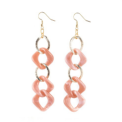 Rosy Brown (Jewelry Parties Factory Sale)Curb Chain Dangle Earrings, with Aluminum & Acrylic Linking Rings and Brass Earring Hooks, Rosy Brown, 105mm, Pin: 0.7mm