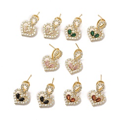 (52) Непрозрачная лаванда Серьги-гвоздики в форме сердца из кубического циркония, стеллаж с покрытием из настоящей позолоченной латуни для женщин, без кадмия и без свинца, разноцветные, 18 мм, штифты : 13x14.5 мм