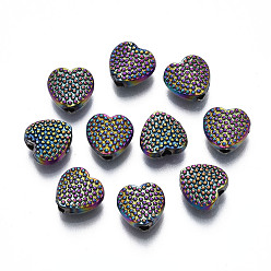Rainbow Color Rack Plating Rainbow Color Alloy Beads, Cadmium Free & Nickel Free & Lead Free, Bumpy, Heart, 7x7.5x3mm, Hole: 1.4~1.5mm