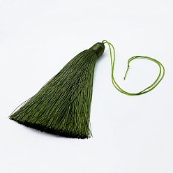 Olive Nylon Tassel Big Pendants, Ice Silk Tassel, Olive, 123x12mm