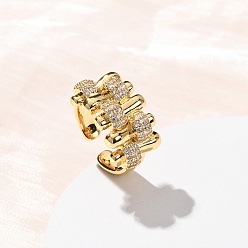 Настоящее золото 18K Латунные микропаве кубические цирконии манжеты открытые кольца для женщин, без кадмия и без свинца, долговечный, стойки покрытие, реальный 18 k позолоченный, 12.5 мм, внутренний диаметр: 17.2 мм