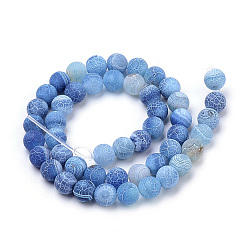 Deep Sky Blue Natural Weathered Agate Beads Strands, Frosted, Dyed, Round, Deep Sky Blue, 6mm, Hole: 1mm, about 62pcs/strand, 15.7 inch