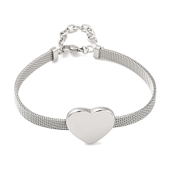 Нержавеющая Сталь Цвет Устойчивые к потускнению модные 304 браслеты из нержавеющей стали, с карабин-лобстерами , сердце, цвет нержавеющей стали, 7-1/8 дюйм (180 мм), 6 мм