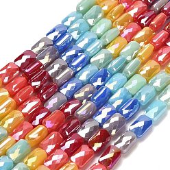 Разноцветный Стеклянные бусины с гальваническим покрытием , прямоугольные, граненые, красочный, 7x4x3 мм, отверстие : 0.8 мм, около 60~61 шт / нитка, 15.75''~16.02'' (40~40.7 см)