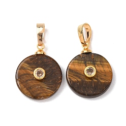 Тигровый глаз Природных тигровый глаз подвески, Плоские круглые подвески в виде монет с латунными микрофибровыми кристаллами., золотые, 20x16x6 мм, отверстие : 7x4 мм