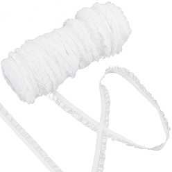 Белый Нейлоновый шифон эластичная кружевная отделка, плиссированная кружевная лента для украшения шитья, белые, 5/8 дюйм (15 мм)