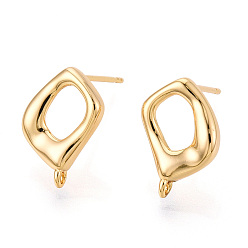 Настоящее золото 18K Изделия из латуни, квадратный, без никеля , долговечный, реальный 18 k позолоченный, 14.5x10 мм, отверстие : 1 мм, штифты : 0.7 мм