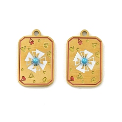 Разноцветный 304 нержавеющей стальной эмали подвески, прямоугольник с подвеской в виде ветряной мельницы, с пластиковой жемчужины, ионное покрытие (ip), красочный, 19x12x3 мм, отверстие : 1.5 мм