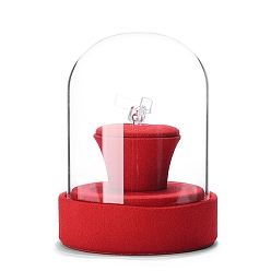 Red Clear Glass Dome Cover, Decorative Display Case, Cloche Bell Jar Terrarium with Velvet Base, White, 90x80x120mm
