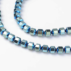 Зеленое Покрытие Немагнитные синтетический гематит бисер пряди, зеленый покрытием, 4x4 мм, отверстие : 0.8 мм, около 100 шт / нитка, 15.7 дюйм