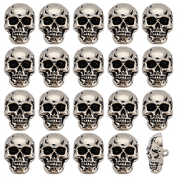 Античное Серебро 20шт. пуговицы в виде черепа из сплава, пряжки для пальто, пуховика, одежды с хлопковой подкладкой, античное серебро, 25x18x14 мм, отверстие : 2 мм