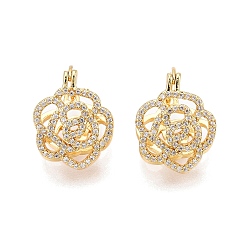 Настоящее золото 18K Серьги-кольца с цветком из прозрачного кубического циркония, полые латунные украшения для женщин, реальный 18 k позолоченный, 20x15x15 мм