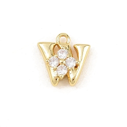 Letter W Латунные микропаве прозрачные кубические циркониевые подвески, долговечный, стойки покрытие, без кадмия и без свинца, реальный 18 k позолоченный, Буква W, 10x9.5x3.5 мм, отверстие : 1.2 мм