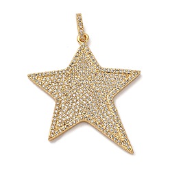 Настоящее золото 18K Латунные микро проложить кубического циркония подвески, звезды прелести, стойки покрытие, прочное покрытие, без кадмия и без свинца, реальный 18 k позолоченный, 42x36x2.5 мм, отверстие : 3x5 мм